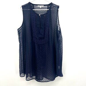 Daniel Rainn Navy Blue Swiss Dot Sheer Sleeveless Blouse Women's 3X